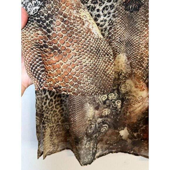 Chicos Top XL Brown Animal Print Tunic Sequin Neutral Twee Western 80s Safari - Picture 4 of 12